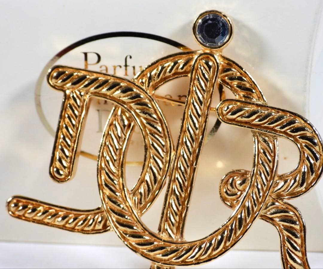 美品 DIOR ブローチ エンブレム ゴールド ラインストーン