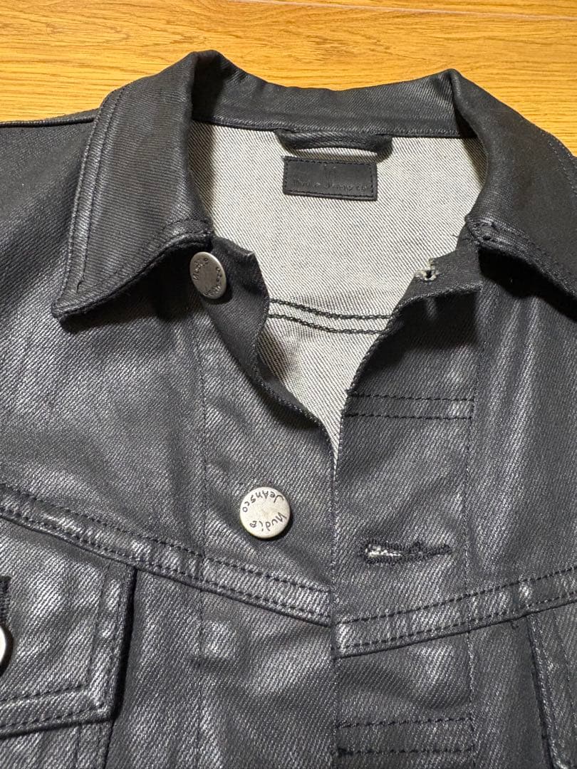 Nudie jeans ブラックコーティングデニムジャケット Perry