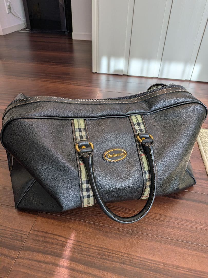 BURBERRY ノバチェック チェック柄 レザー ボストンバッグ 旅行バッグ