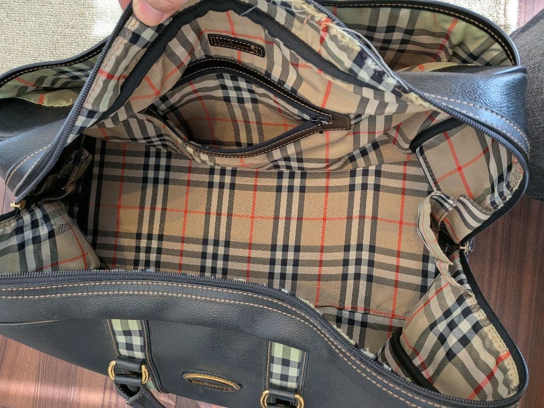 BURBERRY ノバチェック チェック柄 レザー ボストンバッグ 旅行バッグ