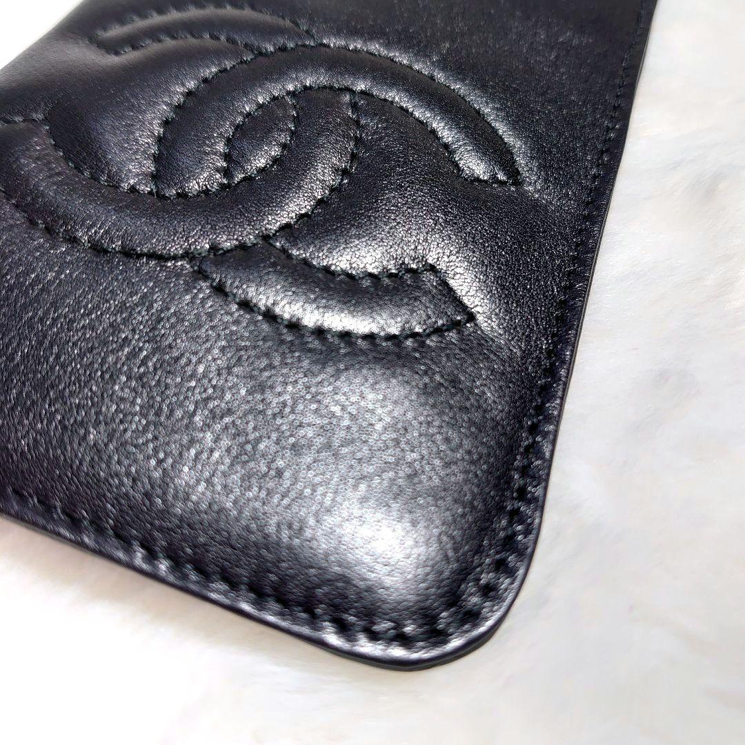 シャネル　メガネケース　ラムスキン　レザー　ＣＣマーク 黒