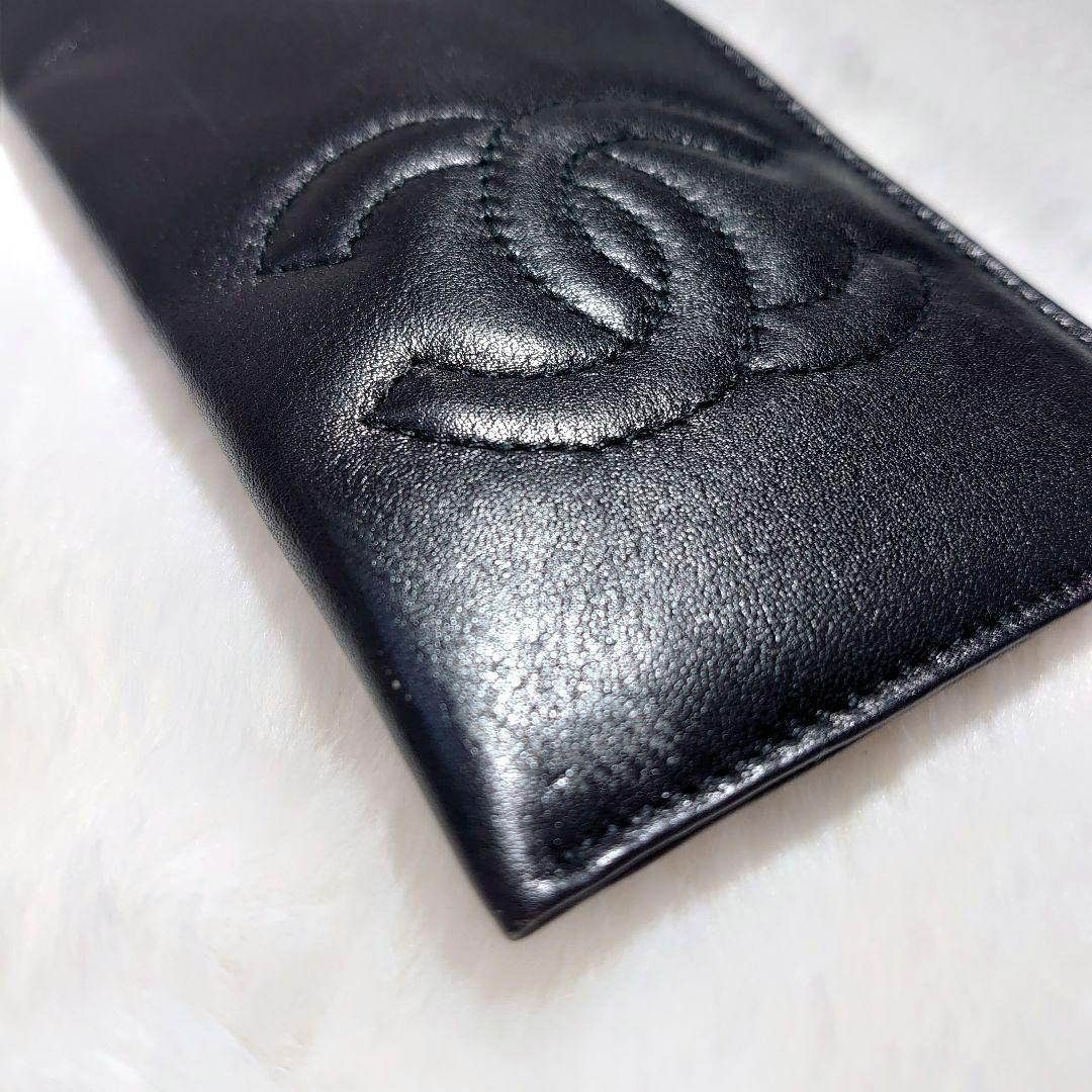 シャネル　メガネケース　ラムスキン　レザー　ＣＣマーク 黒