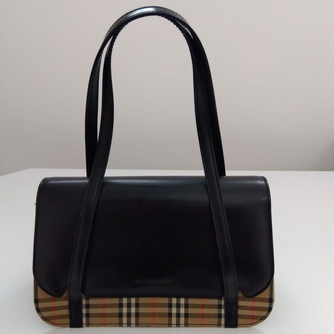 Burberry ハンドバッグ ブラック/ベージュ チェック柄　幅23cm