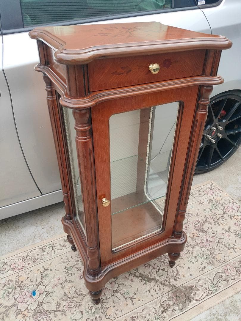 象嵌入り(イタリア製)コンソール☆ガラスショーケース☆コレクション収納(美品)