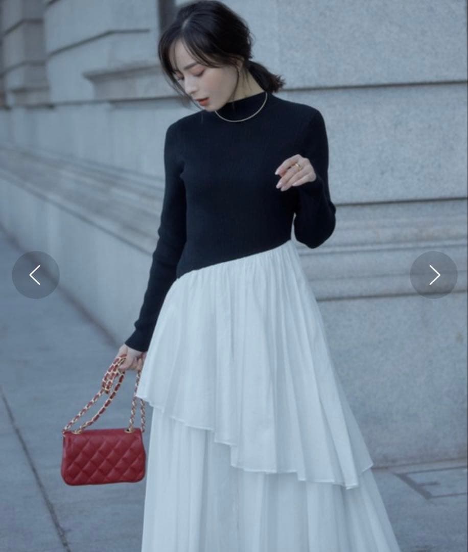 まる　anuans イレギュラーヘムドッキングニットワンピース