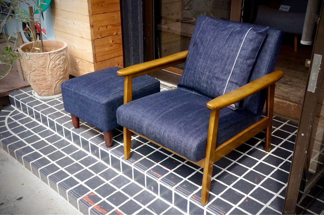 【カリモク60】【クッション付き】Kチェア １シーター & オットマン デニム
