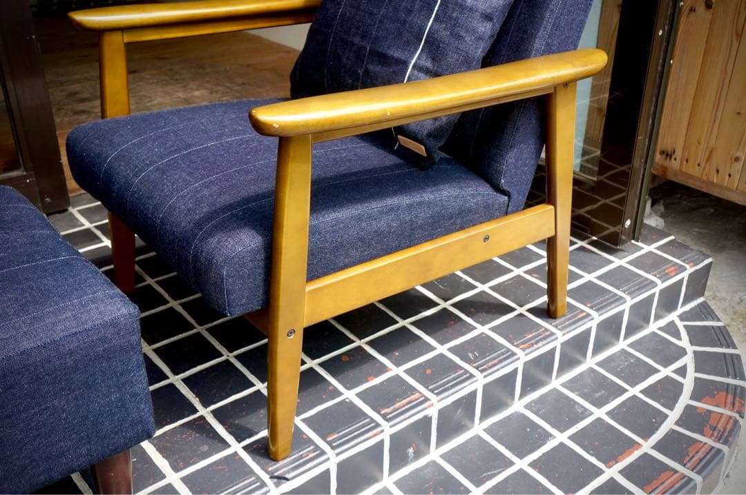 【カリモク60】【クッション付き】Kチェア １シーター & オットマン デニム