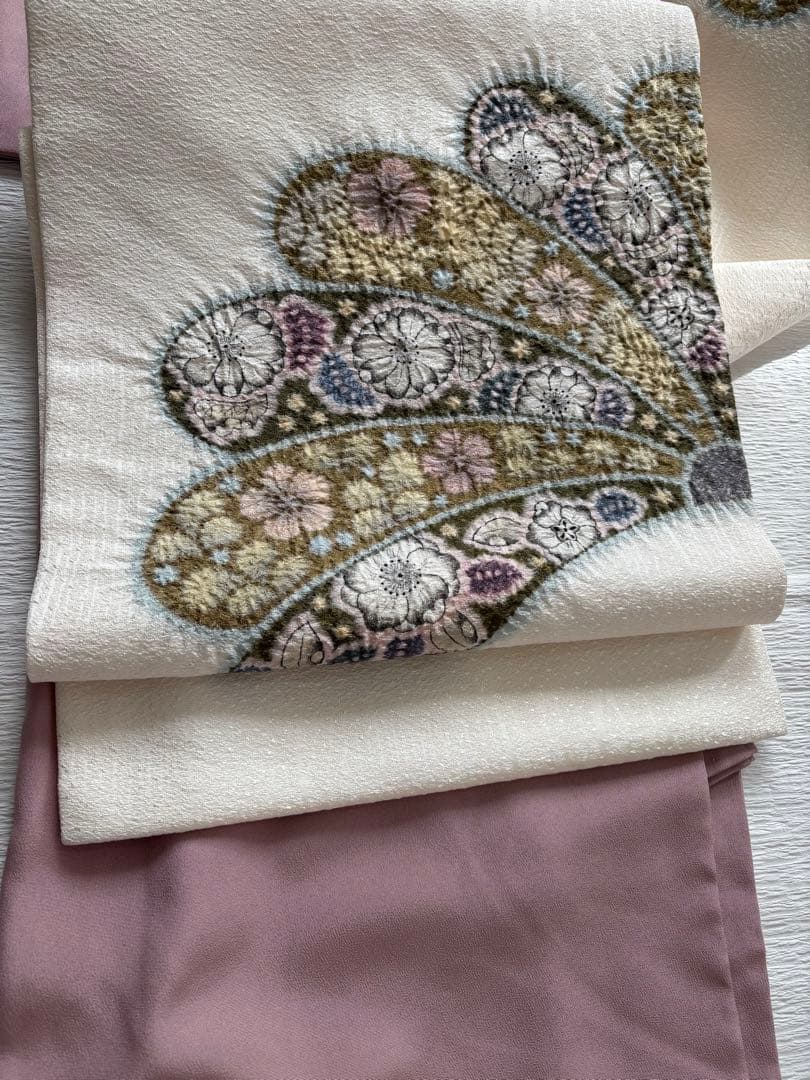 ☆ 正絹 名古屋帯 辻が花 絞り 白 長尺 ☆