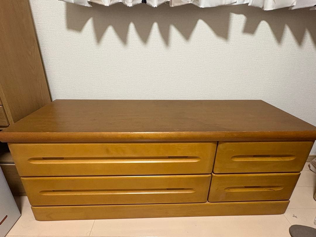 木製ローチェスト 2段4杯 幅120cm ナチュラル テレビ台にも◎本日まで