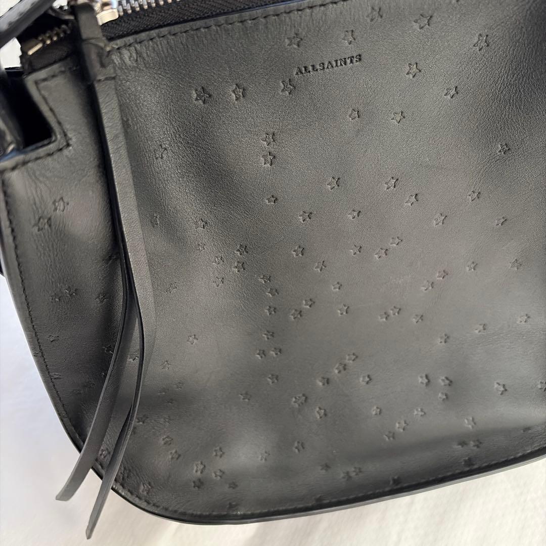 All Saints ブラックレザー ショルダーバッグ 星形模様 本革