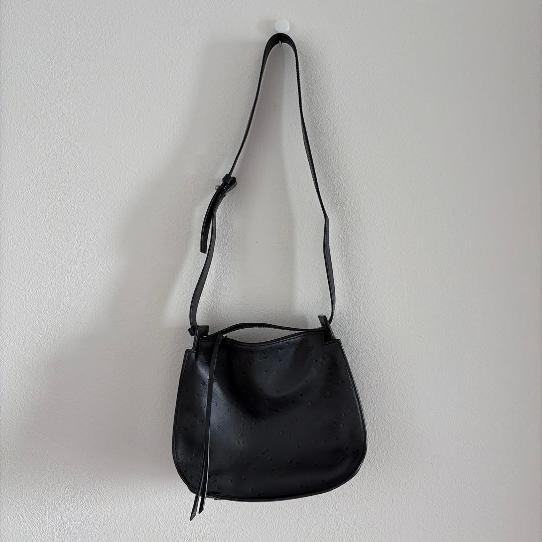 All Saints ブラックレザー ショルダーバッグ 星形模様 本革