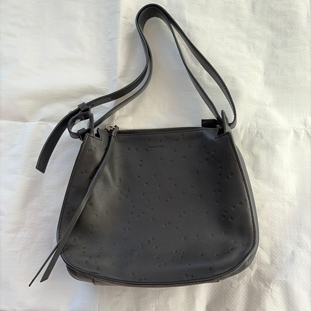 All Saints ブラックレザー ショルダーバッグ 星形模様 本革