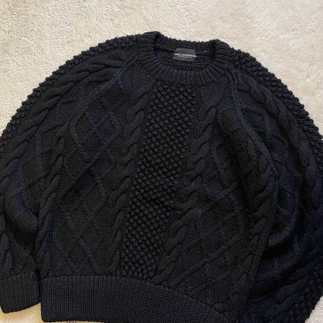 入手困難　vintage 古着　肉厚　フィッシャーマン　アランニット ブラック