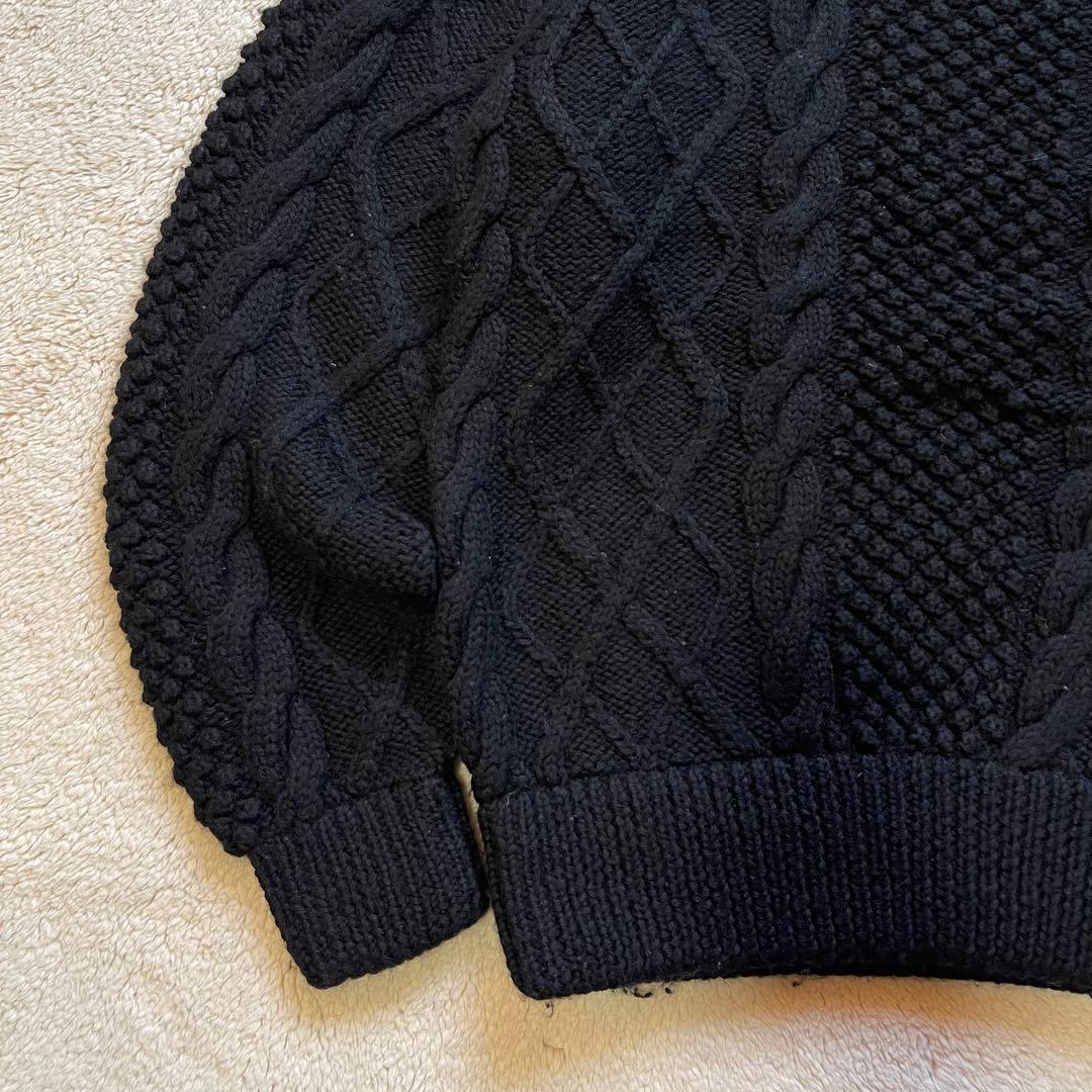 入手困難　vintage 古着　肉厚　フィッシャーマン　アランニット ブラック