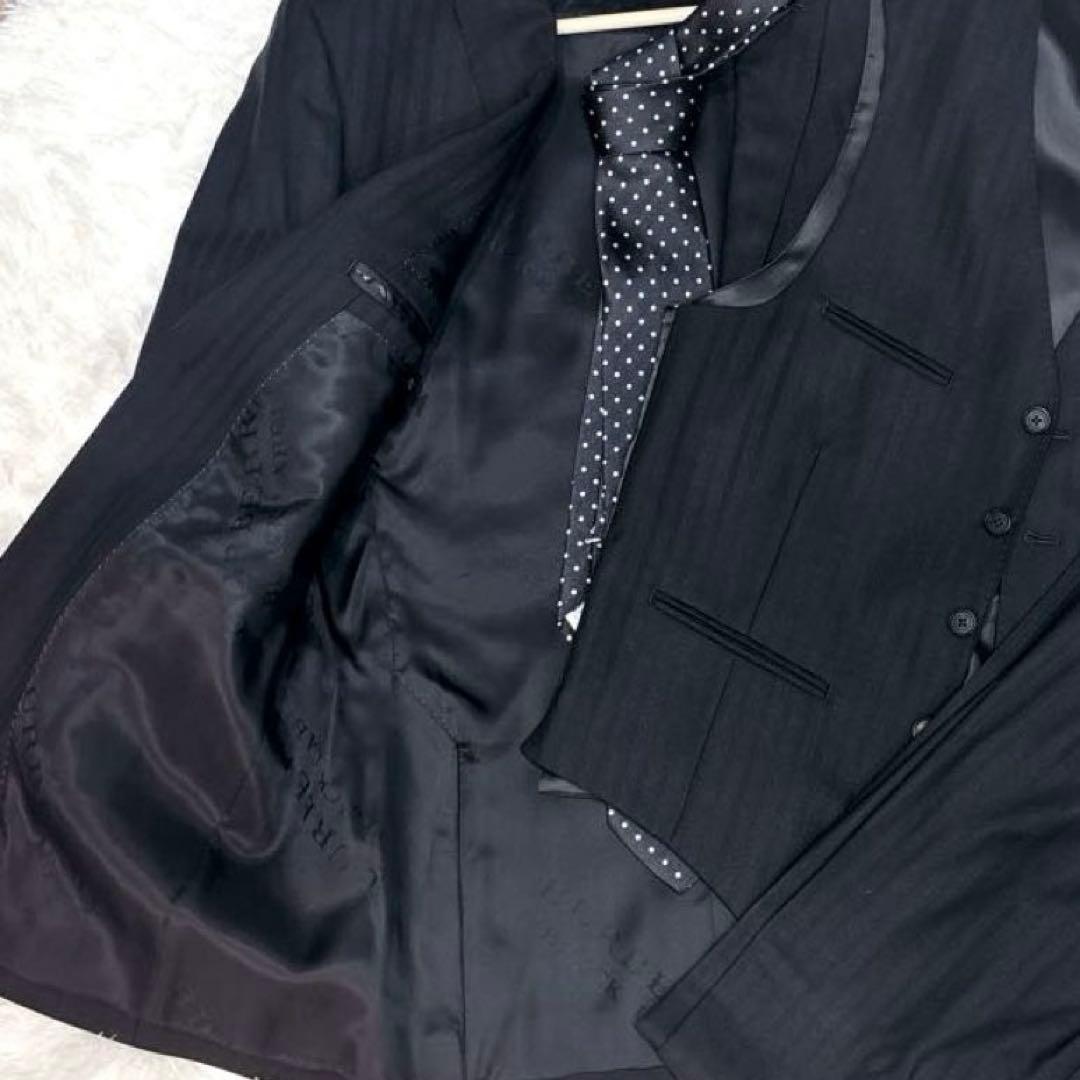 美品 BURBERRY 黒 ブラック ストライプ スーツ ベスト スリーピース