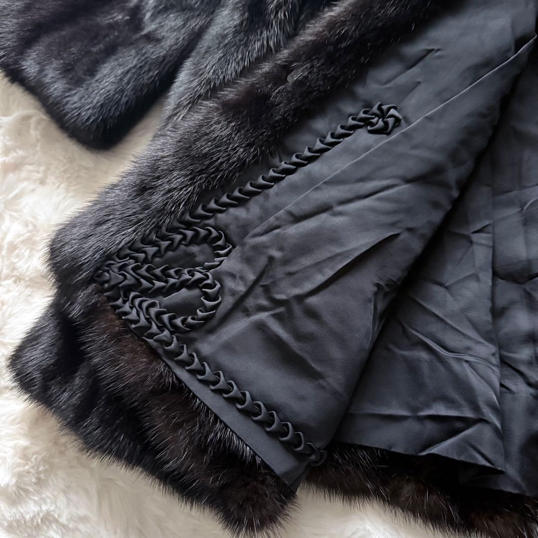 三越 ミンクコート ダークブラウン系 リアルファー ミドル丈　レディース