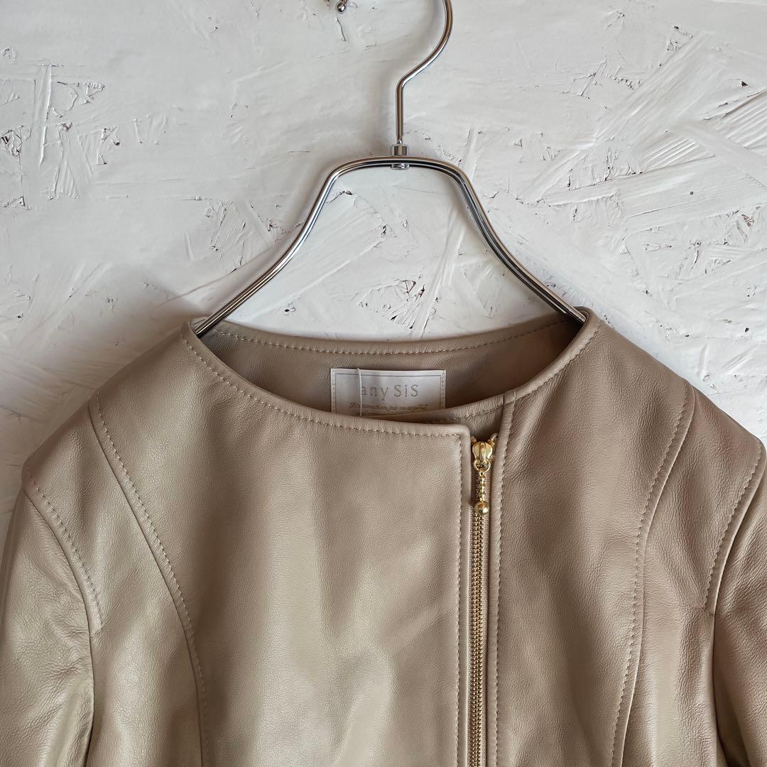 新品未使用タグ付【anySiS】ラムレザージャケット　ノーカラー　ライダース　4
