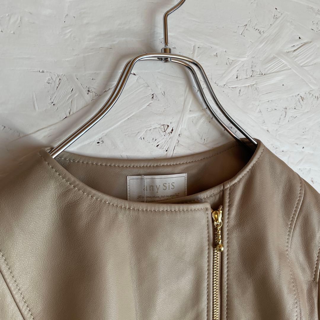 新品未使用タグ付【anySiS】ラムレザージャケット　ノーカラー　ライダース　4