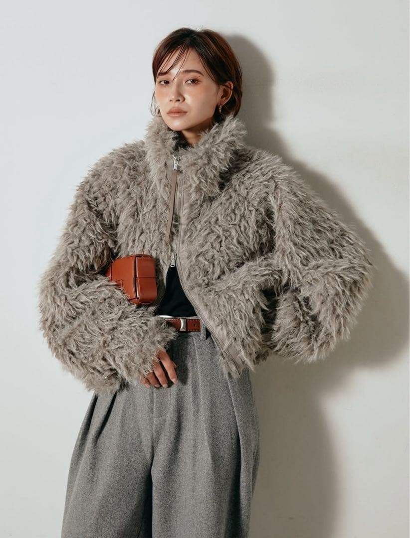 ESICA ミックスファースタンドブルゾン　モカ