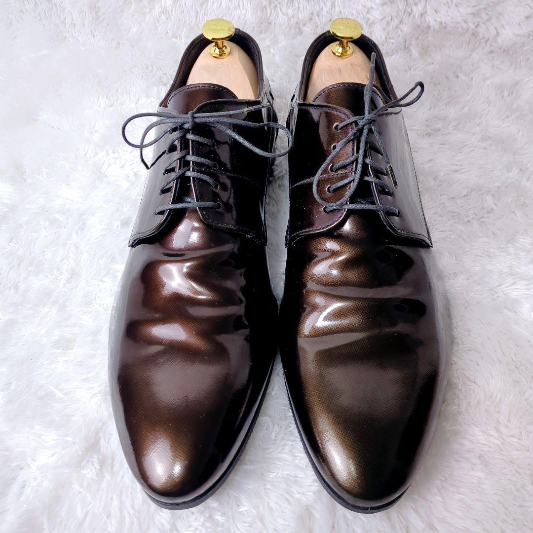 美品 ヒューゴボス ビジネスシューズ ドレスシューズ エナメル メンズ ブラウン