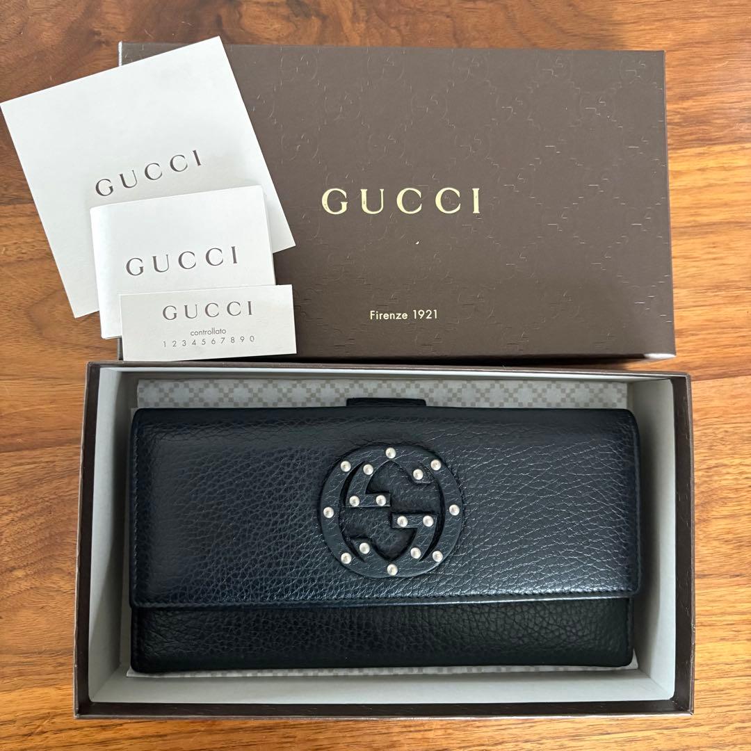 国内正規品GUCCI GGスタッズブラックレザー長財布