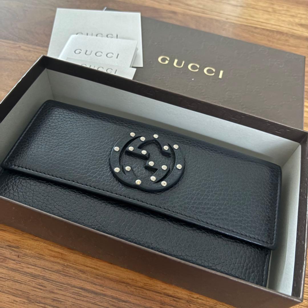 国内正規品GUCCI GGスタッズブラックレザー長財布