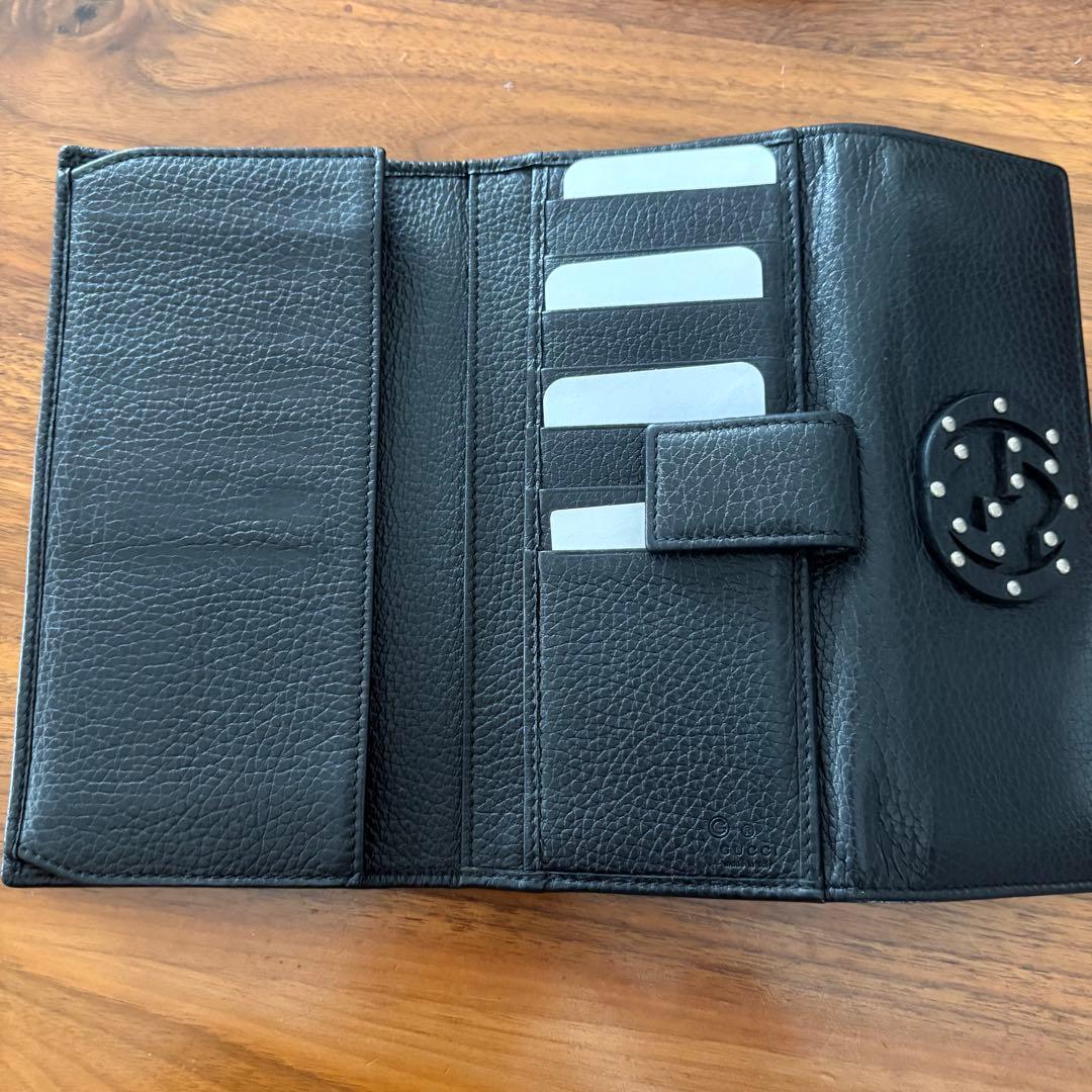 国内正規品GUCCI GGスタッズブラックレザー長財布