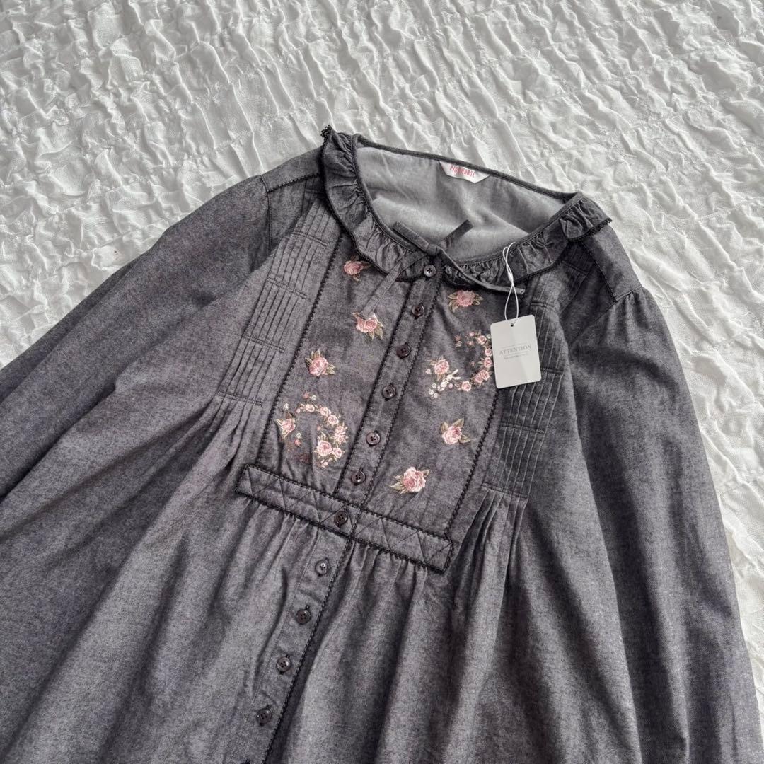 【新品未使用】 ピンクハウス ブラウス シャツ フリルカラー 花刺繍