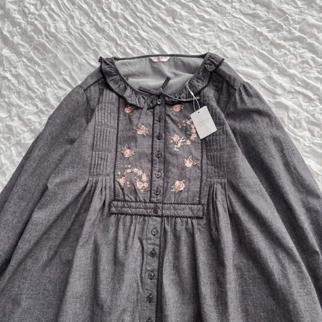 【新品未使用】 ピンクハウス ブラウス シャツ フリルカラー 花刺繍