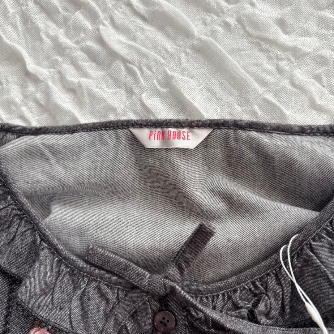 【新品未使用】 ピンクハウス ブラウス シャツ フリルカラー 花刺繍