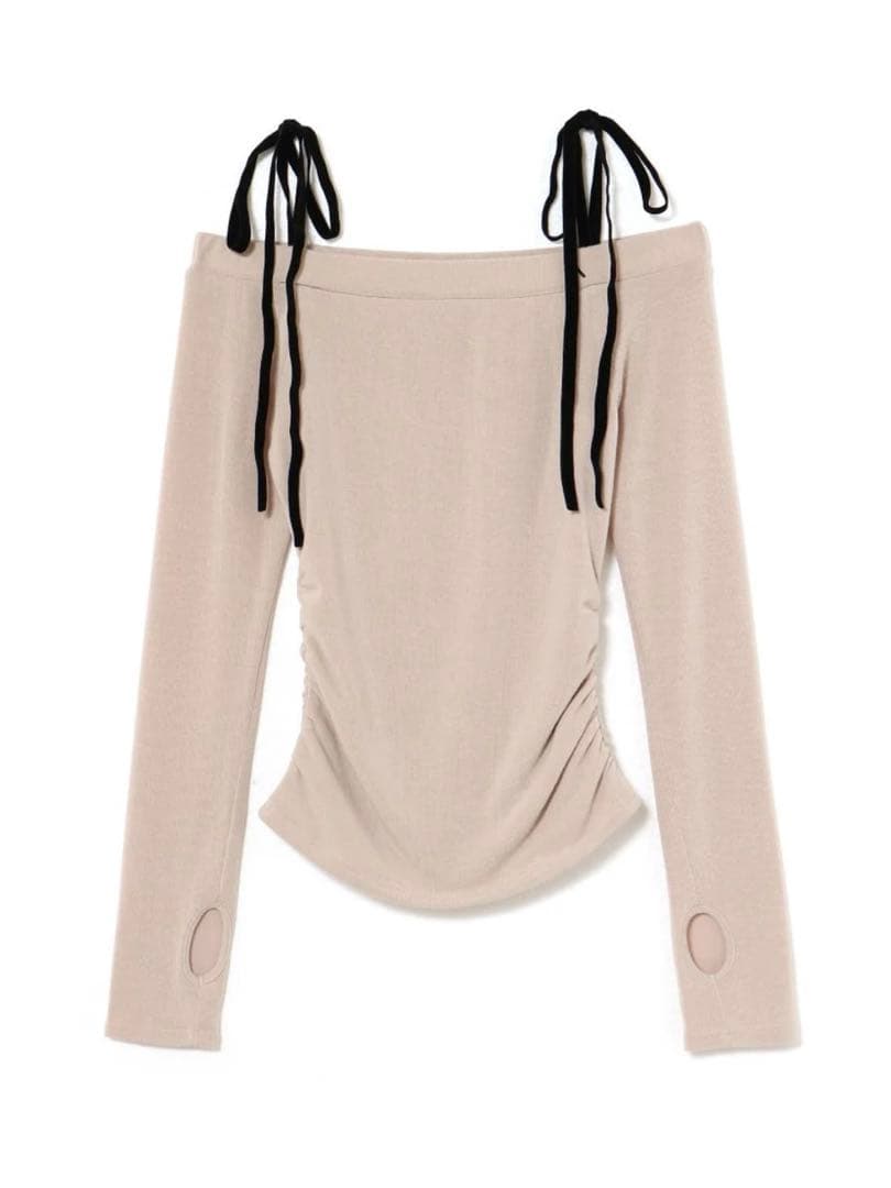 【新品 未使用】Andmary Velour ribbon tops beige