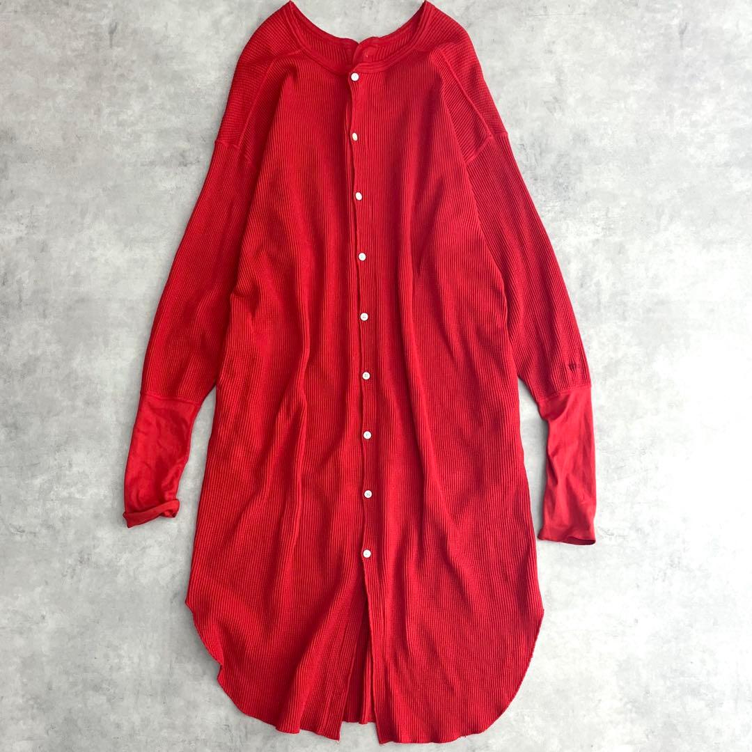 アメリカーナ ロングワンピース サーマル ワッフル ヘンリーネック 2WAY 赤