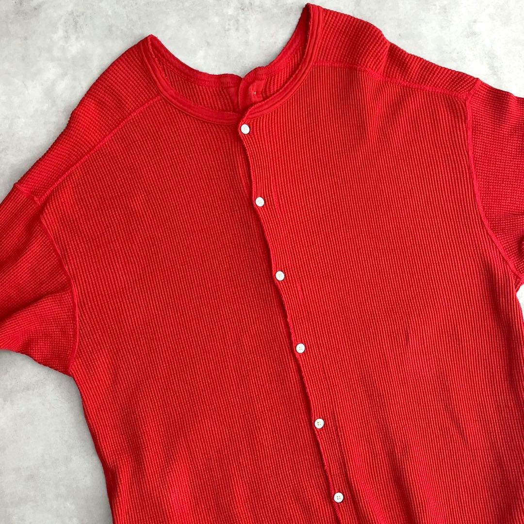 アメリカーナ ロングワンピース サーマル ワッフル ヘンリーネック 2WAY 赤