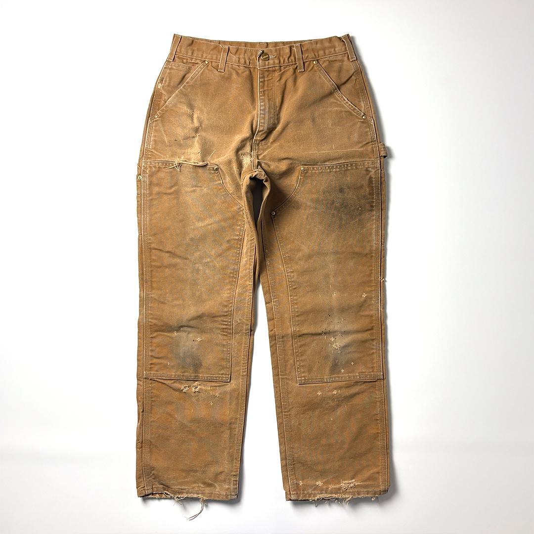 carhartt ダブルニー usa製 W32 L30 ブラウン 鬼フェード