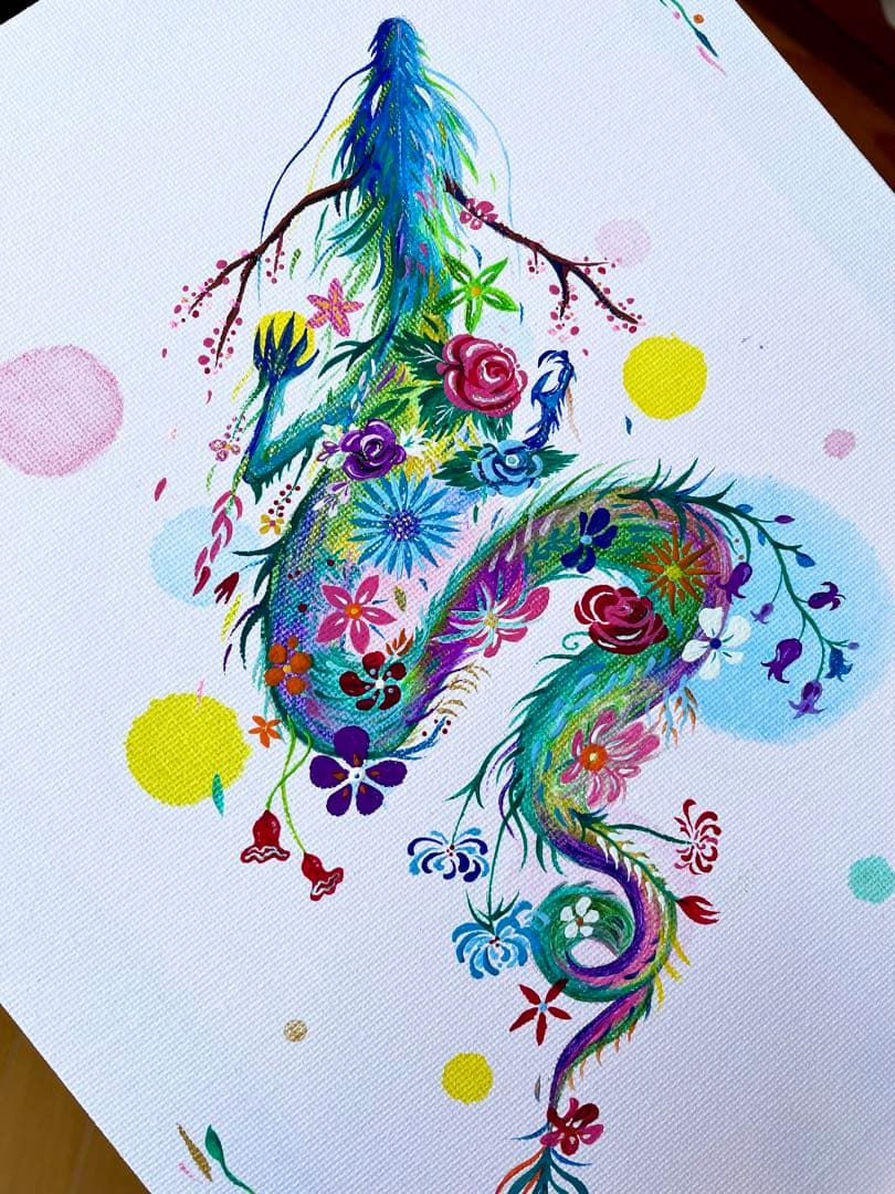 「幻の花龍」 開運絵画 龍神 花龍 抽象画 アクリル画 龍ノツカイ