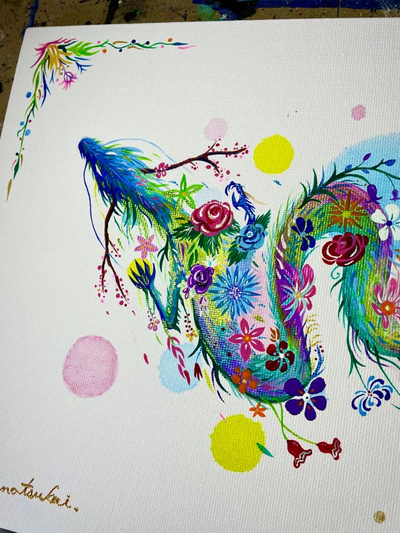 「幻の花龍」 開運絵画 龍神 花龍 抽象画 アクリル画 龍ノツカイ