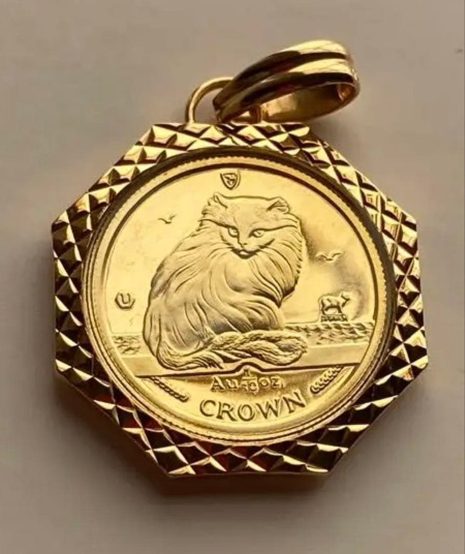 ペンダント K18 K24 イギリス マン島 キャット金貨