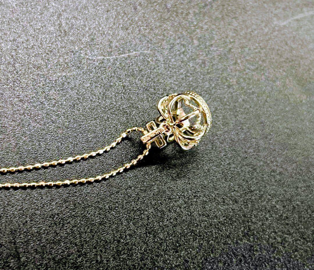 ★お値下美品方K10金 王冠型ネックレス 0.01ctダイヤピンク
