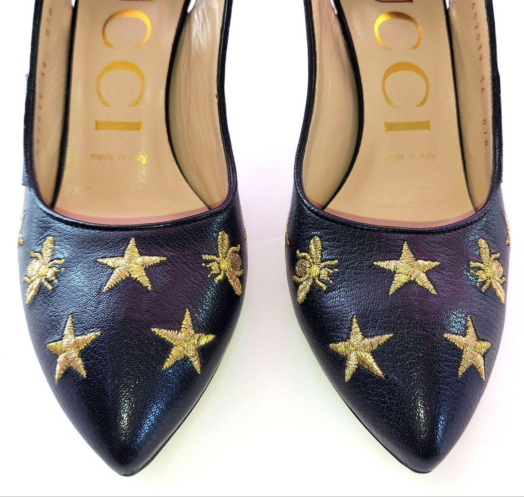 GUCCI✨36 レザースター柄パンプス黒
