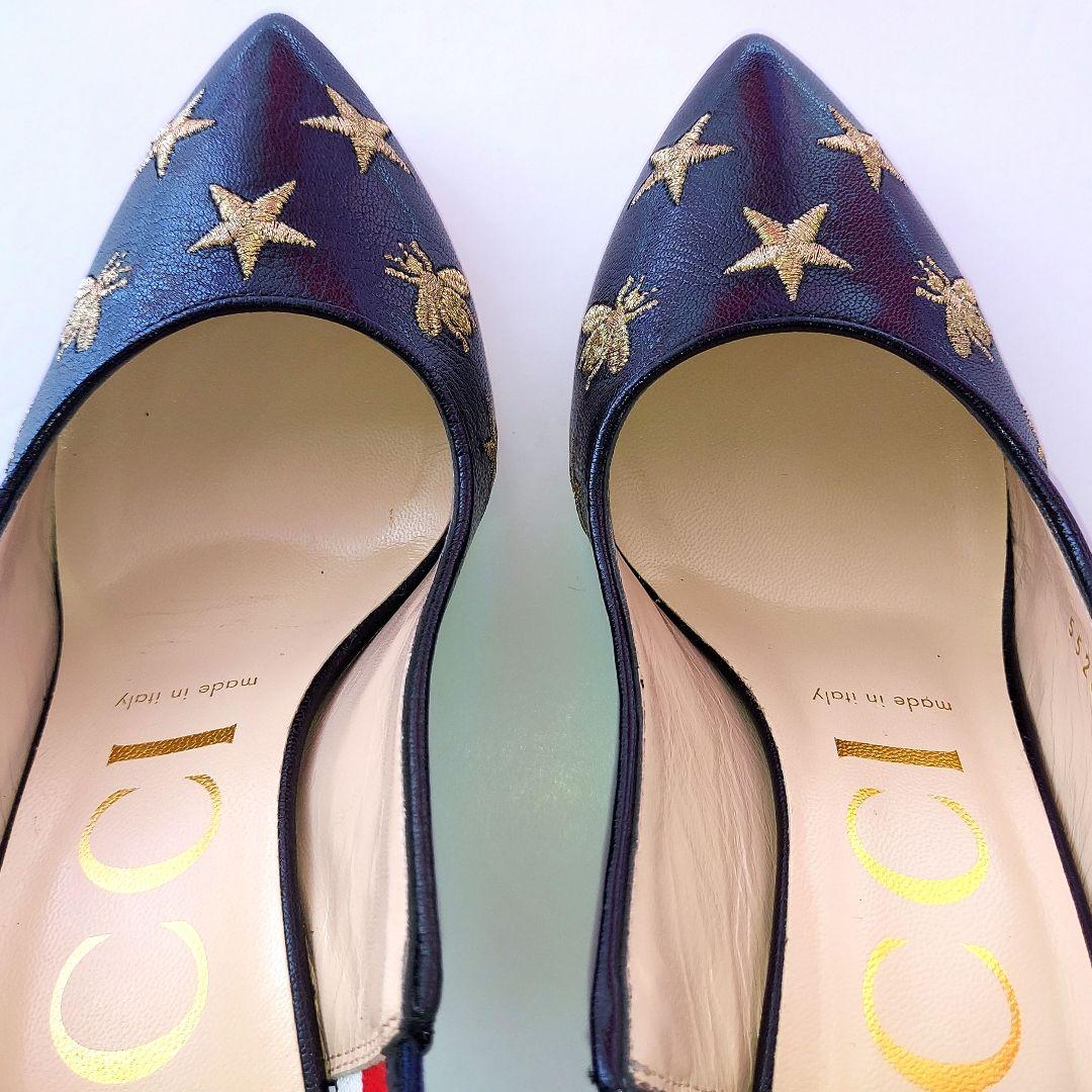GUCCI✨36 レザースター柄パンプス黒
