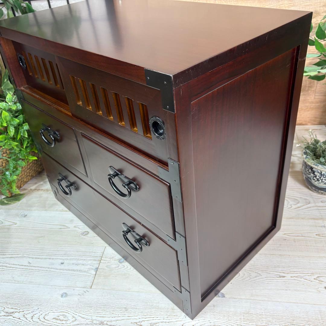 訳あり品！【104】民芸木製桐材天然無垢和箪笥引き戸付き収納家具和タンス飾り棚