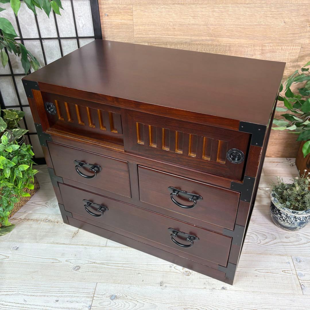 訳あり品！【104】民芸木製桐材天然無垢和箪笥引き戸付き収納家具和タンス飾り棚