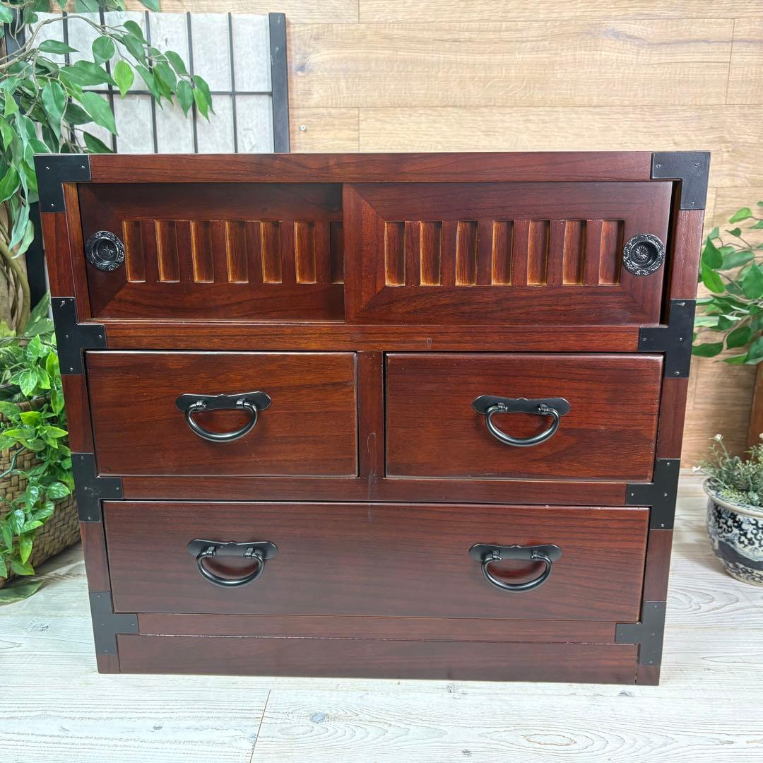 訳あり品！【104】民芸木製桐材天然無垢和箪笥引き戸付き収納家具和タンス飾り棚