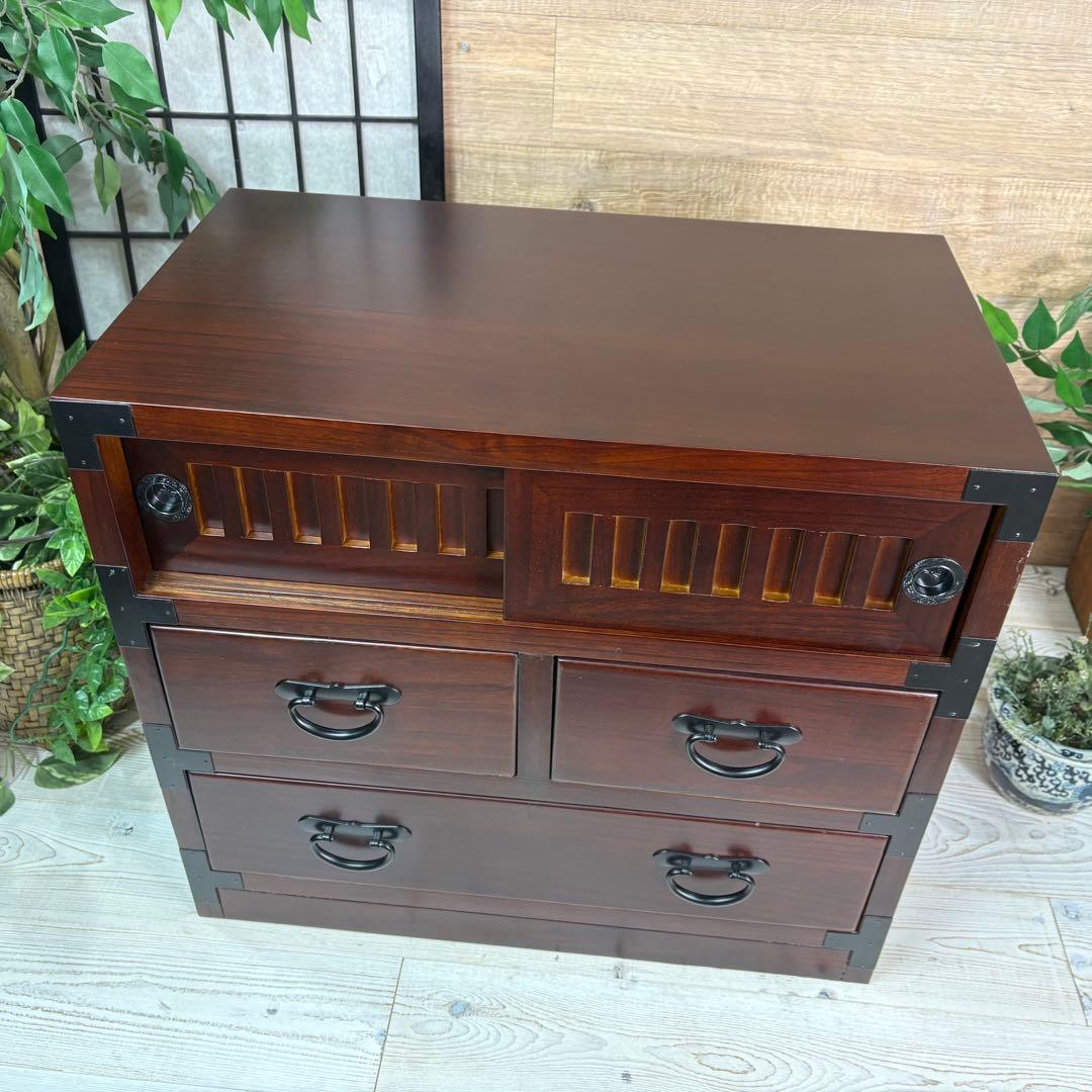 訳あり品！【104】民芸木製桐材天然無垢和箪笥引き戸付き収納家具和タンス飾り棚