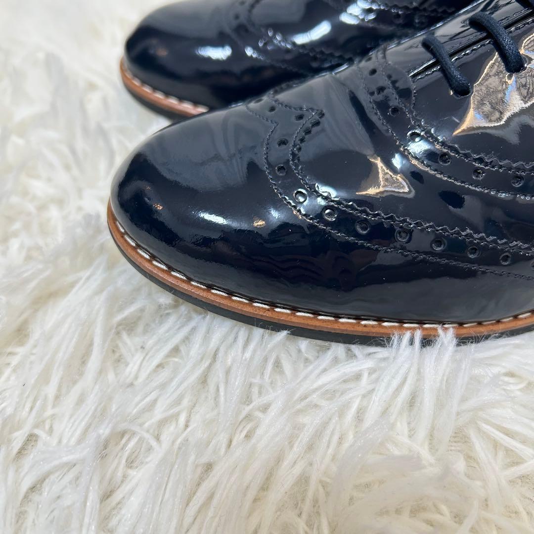 未使用級　アシックスペダラ　エナメルウィングチップシューズ　ネイビー　24.5