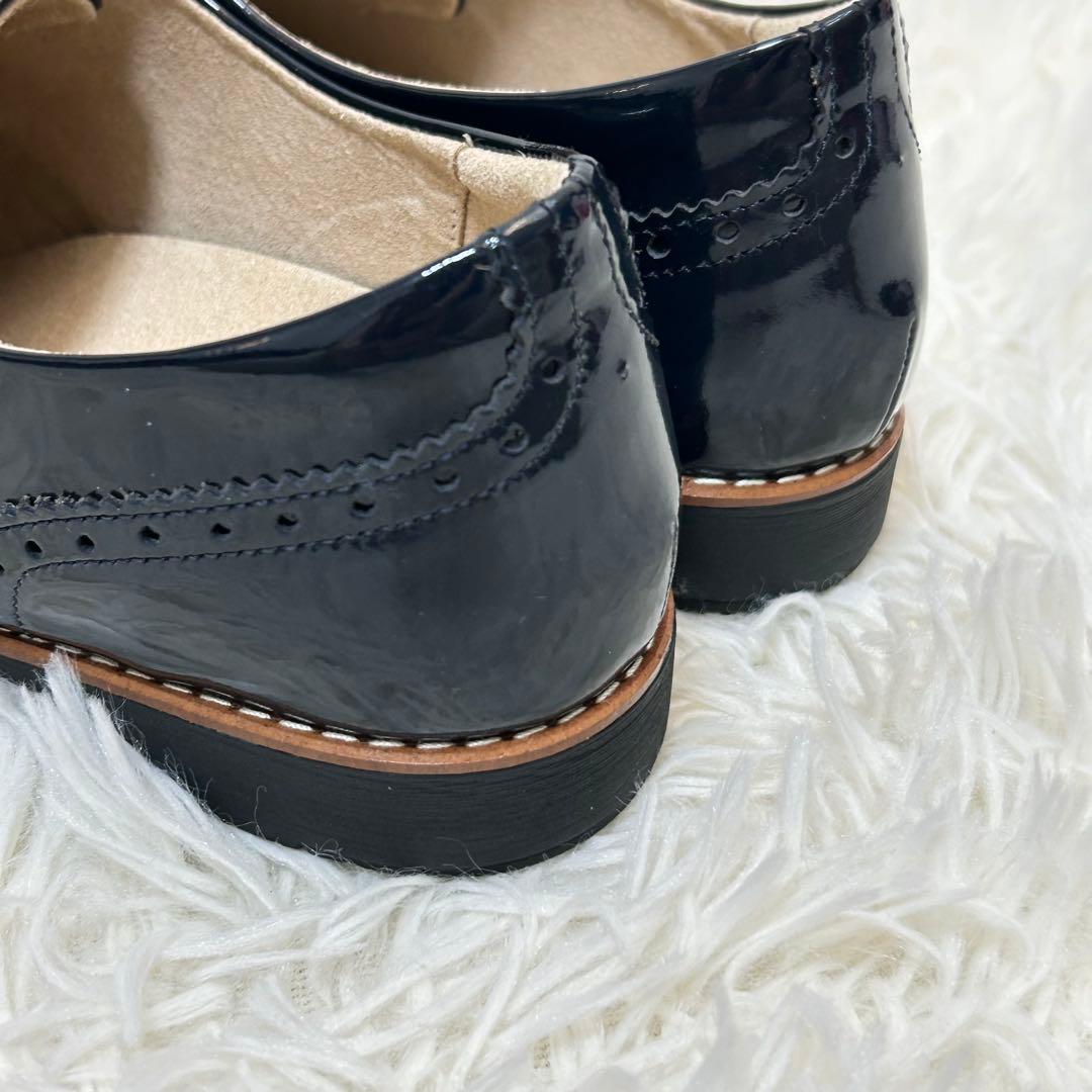 未使用級　アシックスペダラ　エナメルウィングチップシューズ　ネイビー　24.5