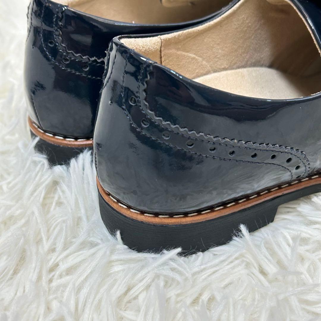 未使用級　アシックスペダラ　エナメルウィングチップシューズ　ネイビー　24.5