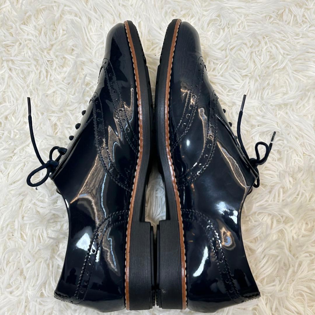 未使用級　アシックスペダラ　エナメルウィングチップシューズ　ネイビー　24.5