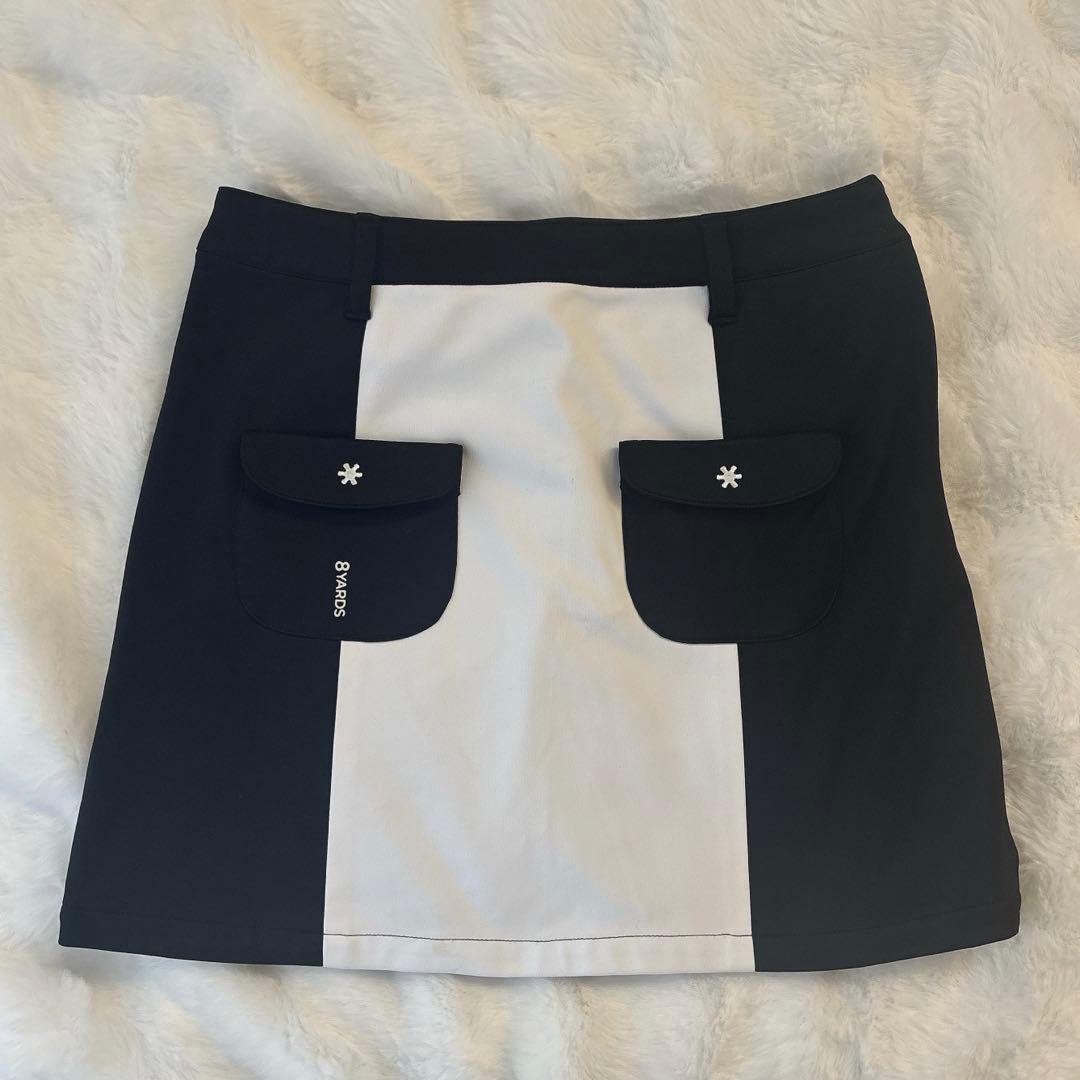 【美品】 ハチヤーズ 8YARDS スカート ゴルフウェア 黒×白 L 裏起毛