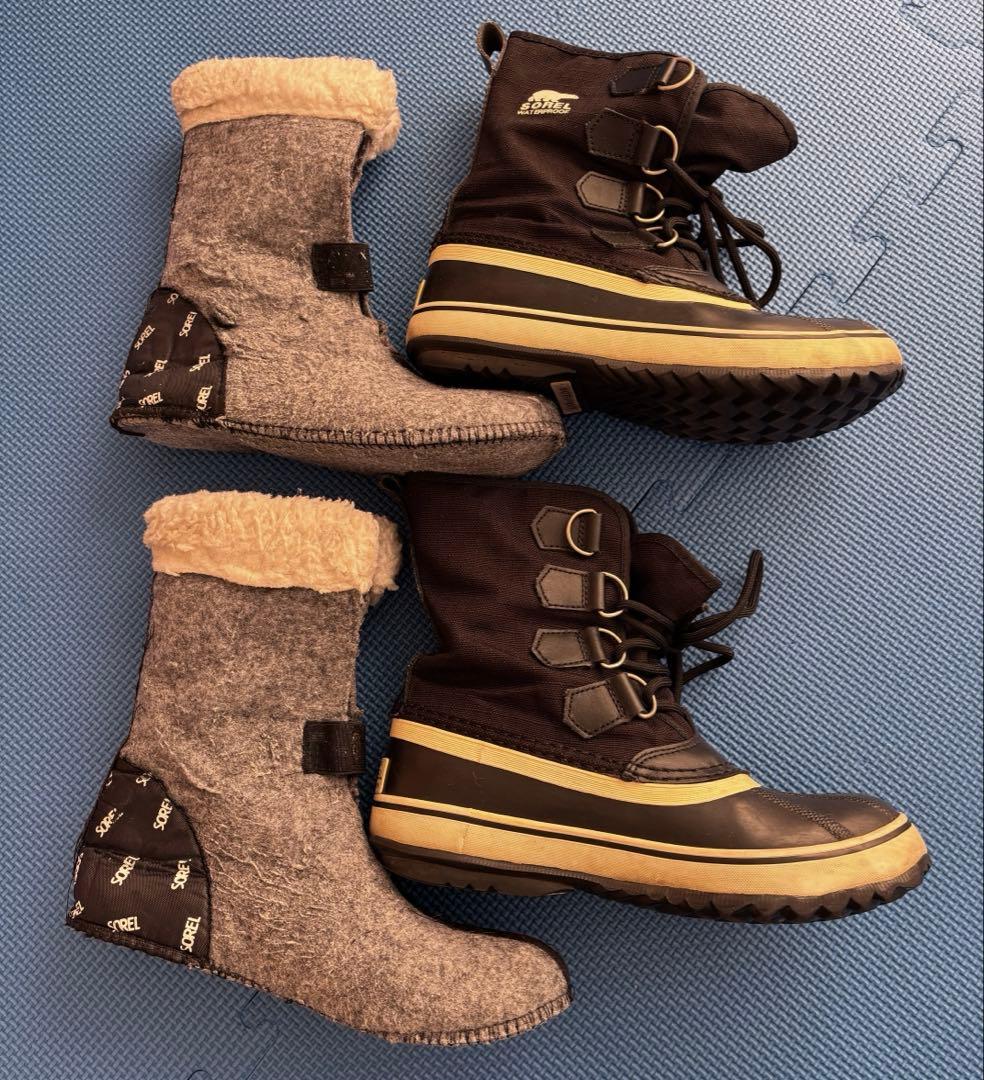 SOREL 防水ブーツ ブラック/ベージュ ファミリー3点セット